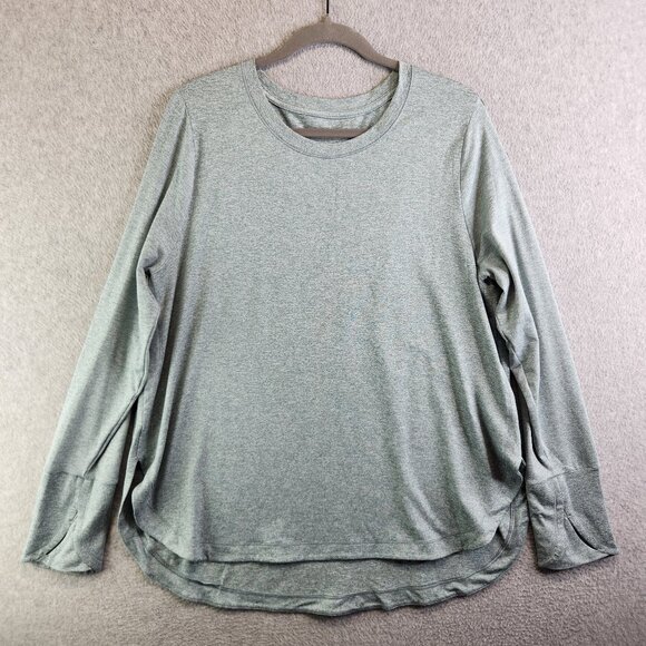 Athleta Tops - Athleta Top Womens 1X Blue Heathered Uptempo Thumbholes Hi Low Slit Sides